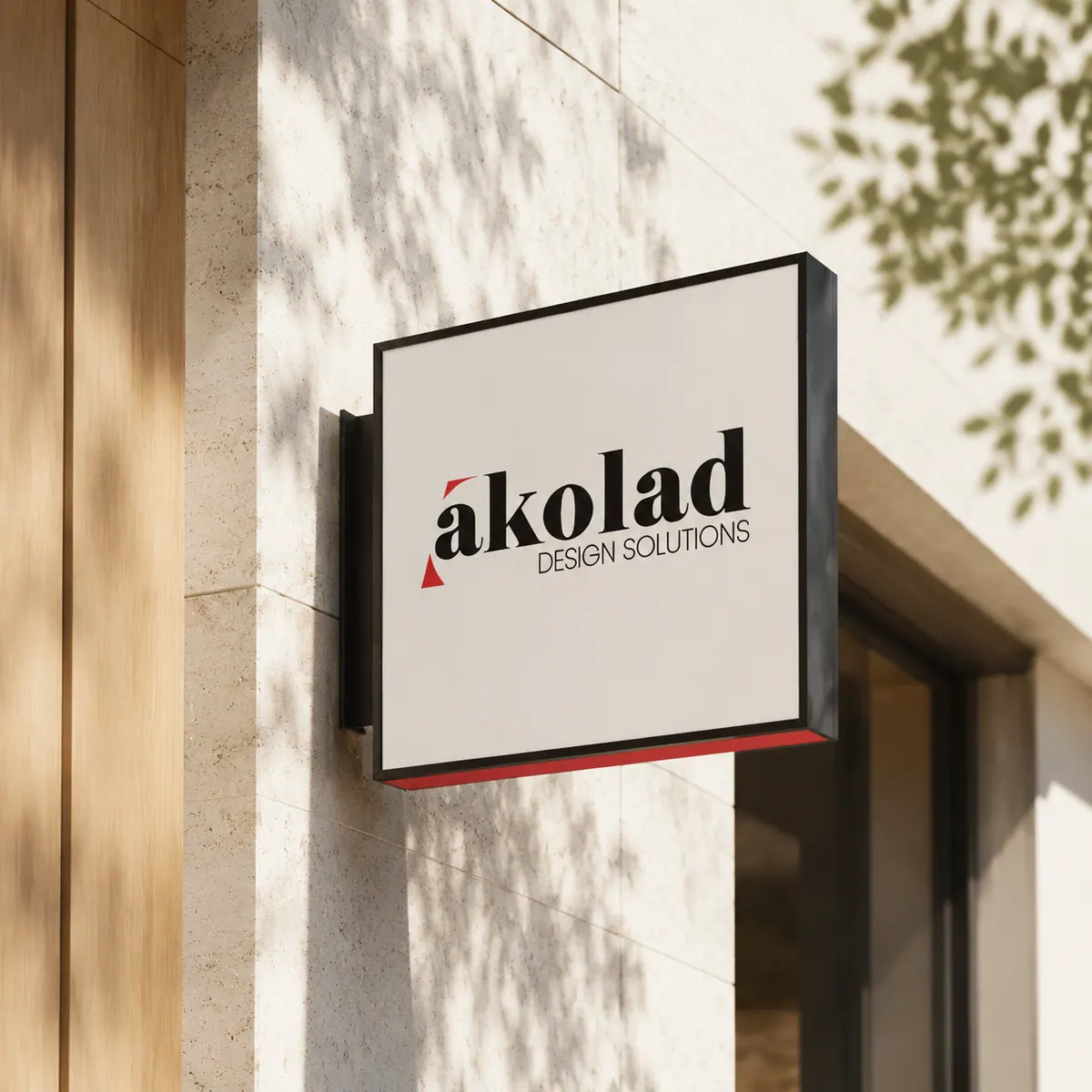 The projecting building sign for the same identity.